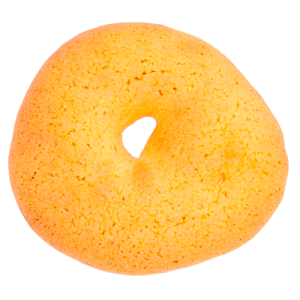 Foto cenital de una rosquilla sin azúcar sobre fondo blanco